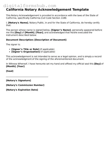 Official Notary Acknowledgement Template for the State of California