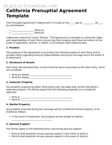 Official Prenuptial Agreement Template for the State of California