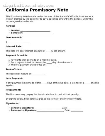 Official Promissory Note Template for the State of California