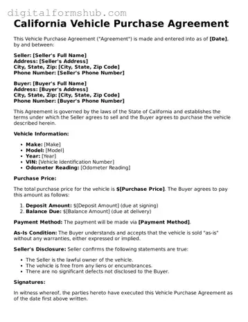 Official Vehicle Purchase Agreement Template for the State of California