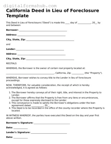 Official Deed in Lieu of Foreclosure Template for the State of California