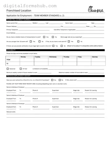 Free Chick Fil A Job Application Form in PDF