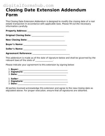 Valid Closing Date Extension Addendum Form Document