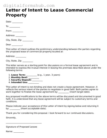 Valid Letter of Intent to Lease Commercial Property Document