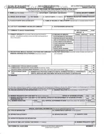 Free Dd 214 Form in PDF