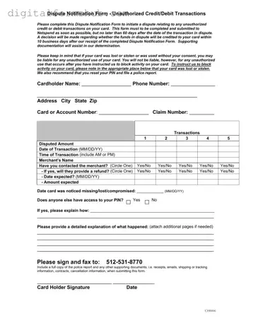 Free Netspend Dispute Form in PDF