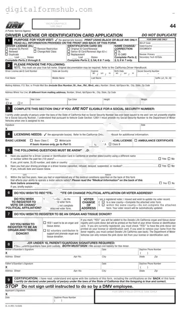Free Ca Dmv Dl 44 Form in PDF