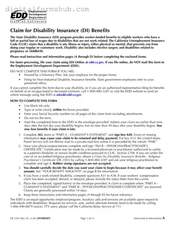 Free EDD DE 2501 Form in PDF