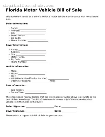 Official Motor Vehicle Bill of Sale Template for the State of Florida