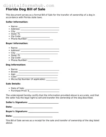 Official Dog Bill of Sale Template for the State of Florida