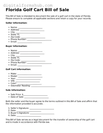 Official Golf Cart Bill of Sale Template for the State of Florida