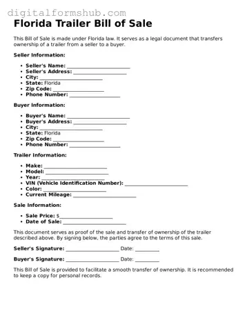 Official Trailer Bill of Sale Template for the State of Florida