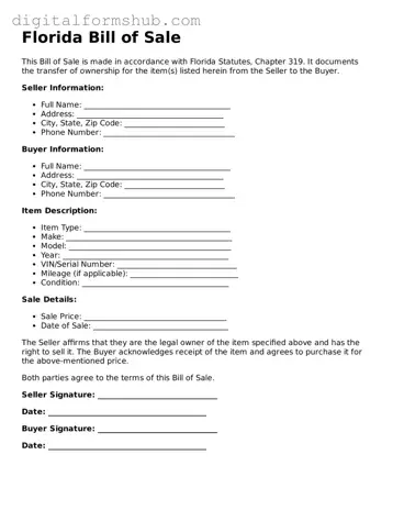 Official Bill of Sale Template for the State of Florida