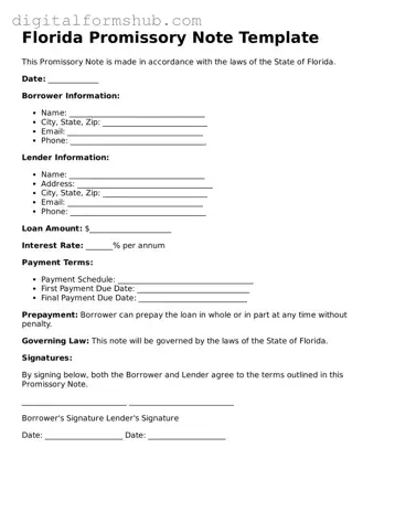 Official Promissory Note Template for the State of Florida