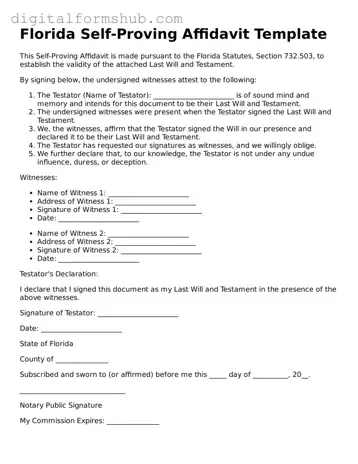 Official Self-Proving Affidavit Template for the State of Florida