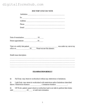 Free Doctors Excuse Note Form in PDF