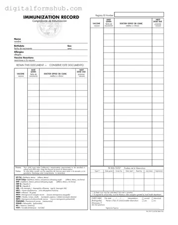Free Immunization Record Form in PDF