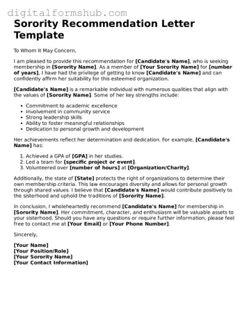 Valid Sorority Recommendation Letter Document