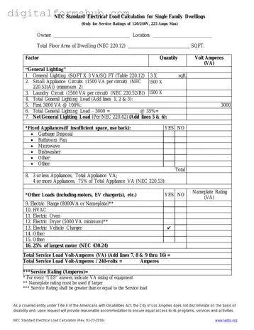 Free LADBS NEC Standard Electrical Load Calculation Form in PDF