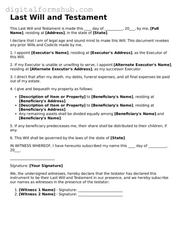 Valid Last Will and Testament Document