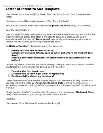 Valid Letter of Intent to Sue Document