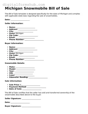Official Snowmobile Bill of Sale Template for the State of Michigan