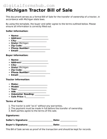 Official Tractor Bill of Sale Template for the State of Michigan