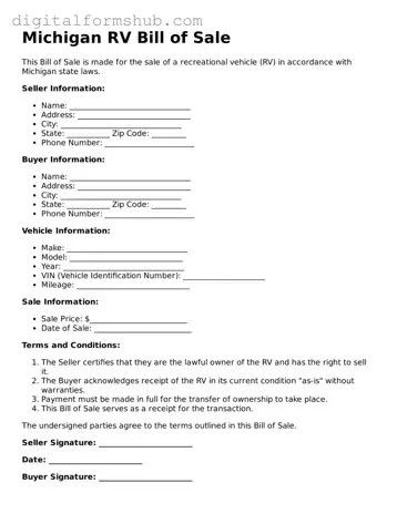 Official RV Bill of Sale Template for the State of Michigan