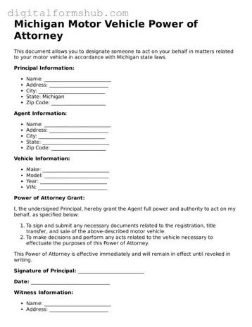 Official Motor Vehicle Power of Attorney Template for the State of Michigan