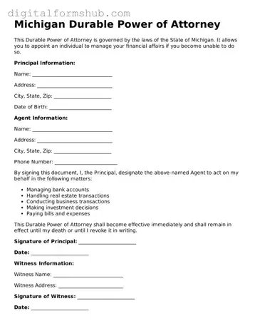 Official Durable Power of Attorney Template for the State of Michigan