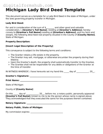 Official Lady Bird Deed Template for the State of Michigan