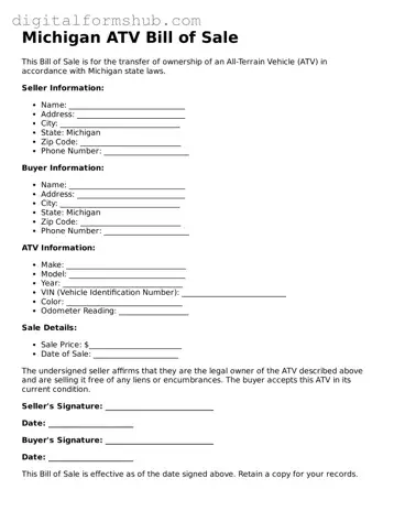Official ATV Bill of Sale Template for the State of Michigan