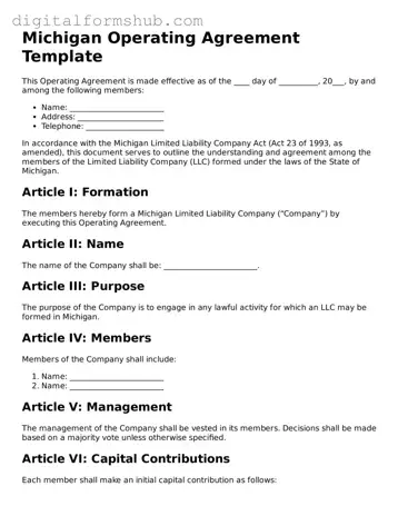 Official Operating Agreement Template for the State of Michigan