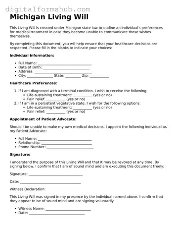 Official Living Will Template for the State of Michigan