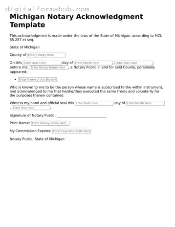Official Notary Acknowledgement Template for the State of Michigan