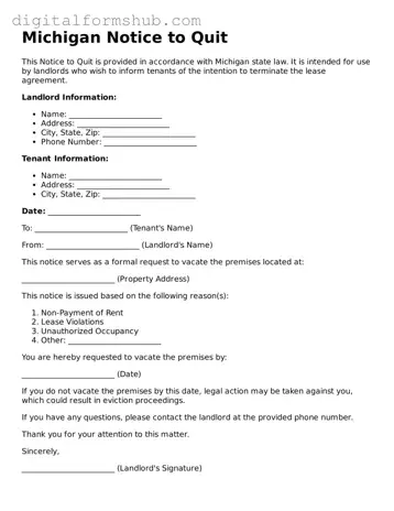 Official Notice to Quit Template for the State of Michigan