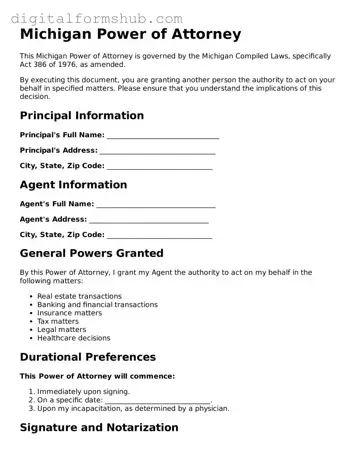 Official Power of Attorney Template for the State of Michigan