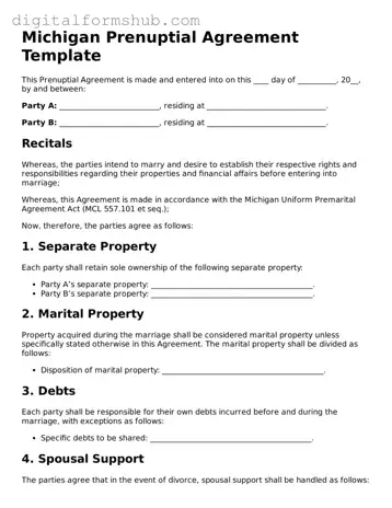 Official Prenuptial Agreement Template for the State of Michigan