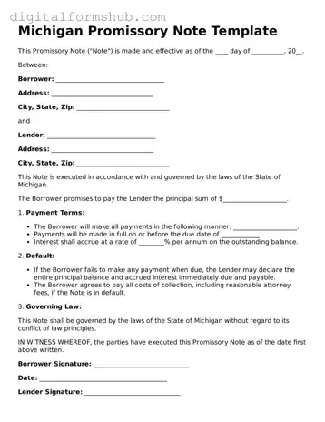 Official Promissory Note Template for the State of Michigan