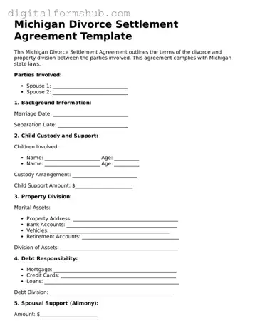 Official Divorce Settlement Agreement Template for the State of Michigan