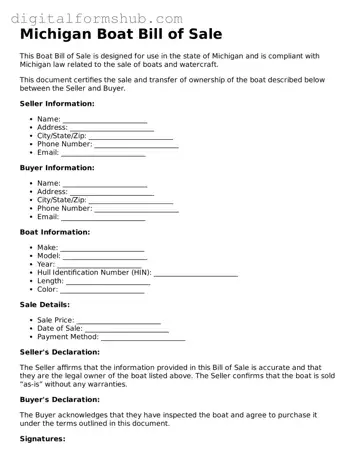 Official Boat Bill of Sale Template for the State of Michigan