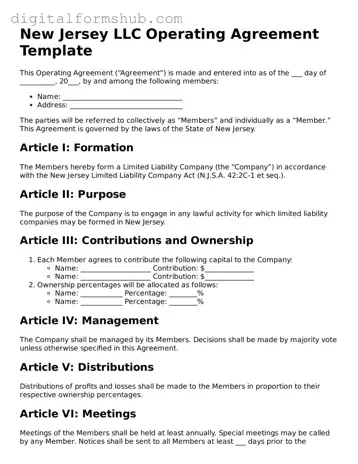 Official Operating Agreement Template for the State of New Jersey