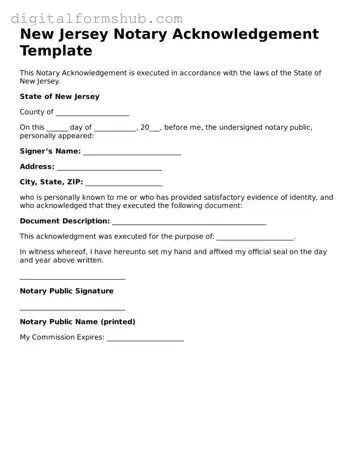 Official Notary Acknowledgement Template for the State of New Jersey