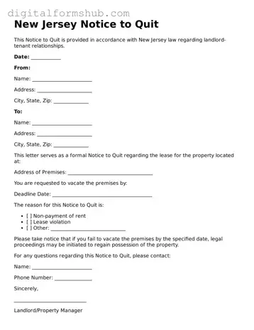 Official Notice to Quit Template for the State of New Jersey