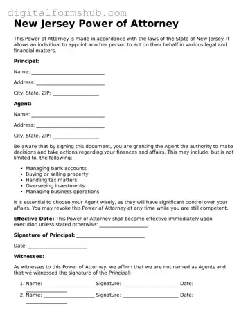 Official Power of Attorney Template for the State of New Jersey