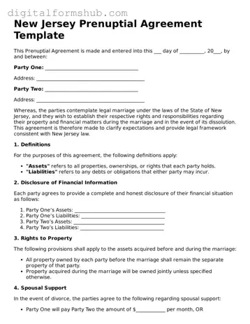 Official Prenuptial Agreement Template for the State of New Jersey