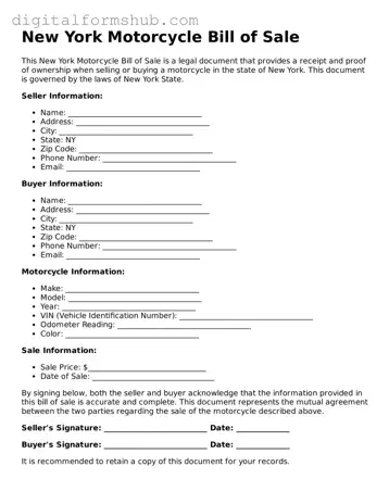 Official Motorcycle Bill of Sale Template for the State of New York