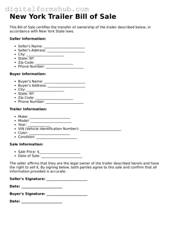Official Trailer Bill of Sale Template for the State of New York