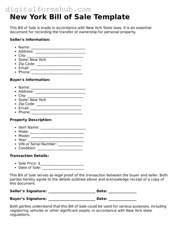 Official Bill of Sale Template for the State of New York