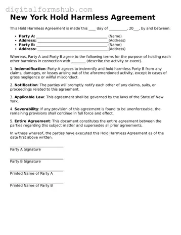 Official Hold Harmless Agreement Template for the State of New York